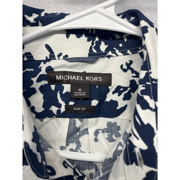 Michael Kors Slim-Fit Stretch Floral Print Button-Up Shirt Men's M Midnight - Picture 2 of 4